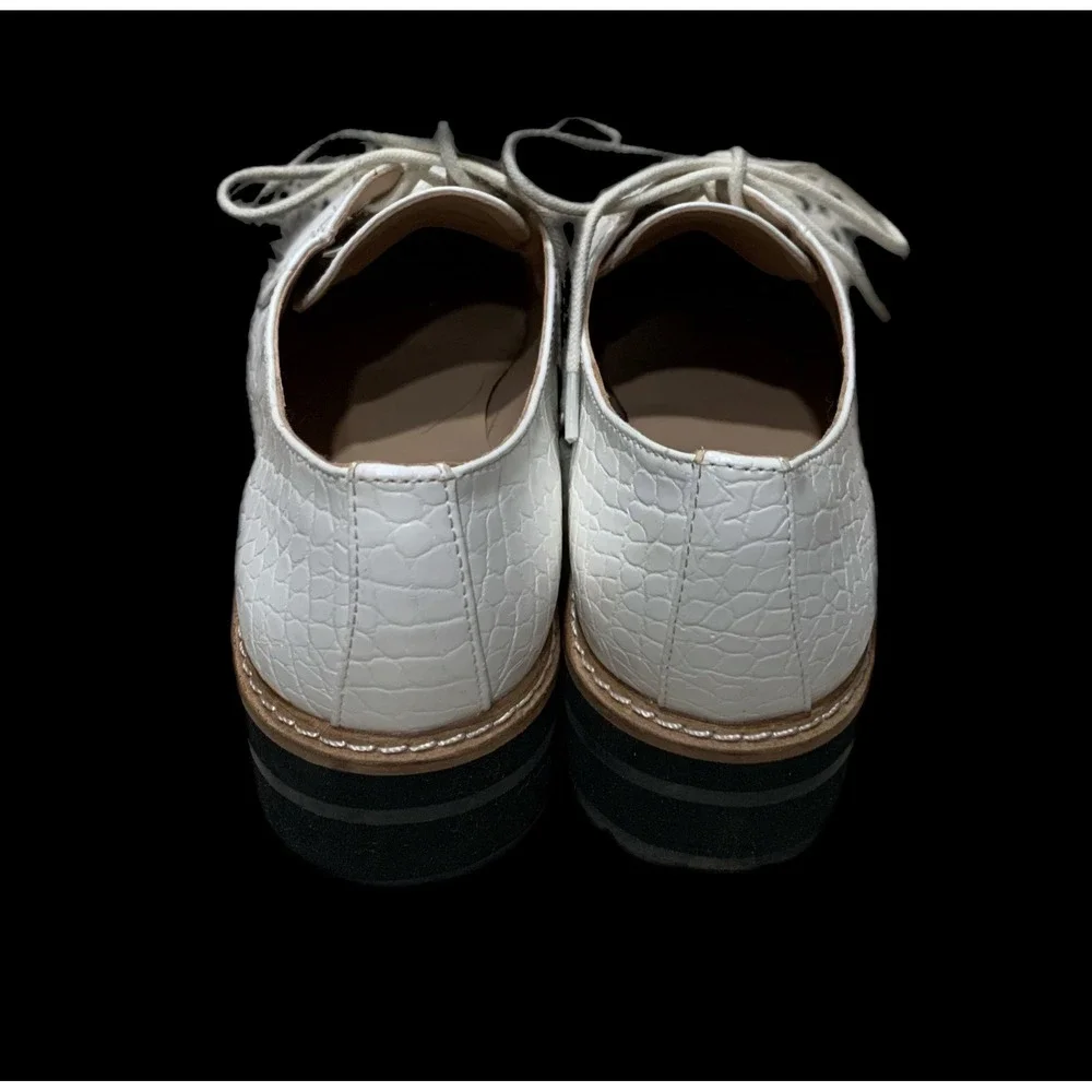 Aqua White Croc Embossed Lace Up Vegan Oxford Shoes Utility Chic Lug Sole-7 - Picture 2 of 8